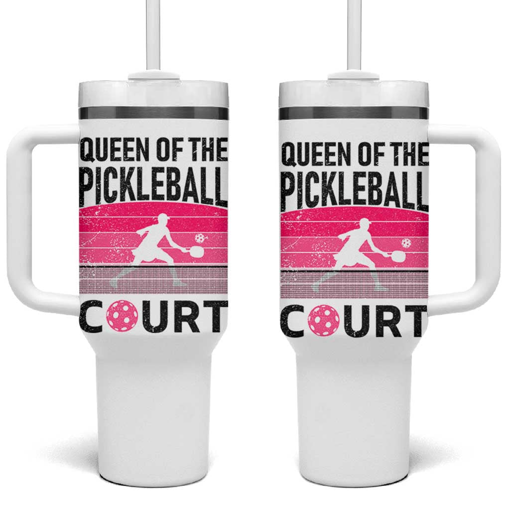 Pickleball Gifts For Women Tumbler With Handle Queen Of The Court Pink Pickle Ball Lovers Player Coach