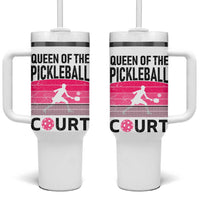 Pickleball Gifts For Women Tumbler With Handle Queen Of The Court Pink Pickle Ball Lovers Player Coach