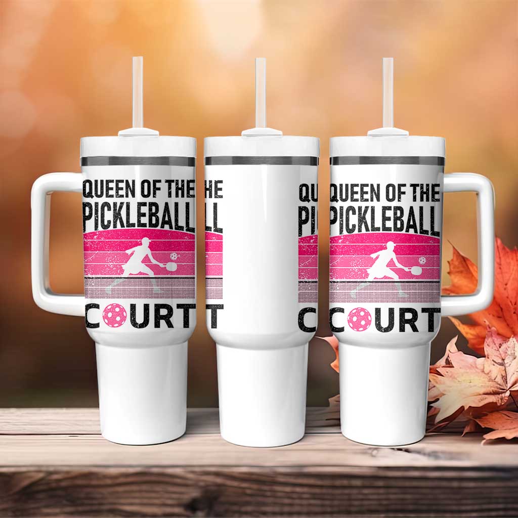 Pickleball Gifts For Women Tumbler With Handle Queen Of The Court Pink Pickle Ball Lovers Player Coach