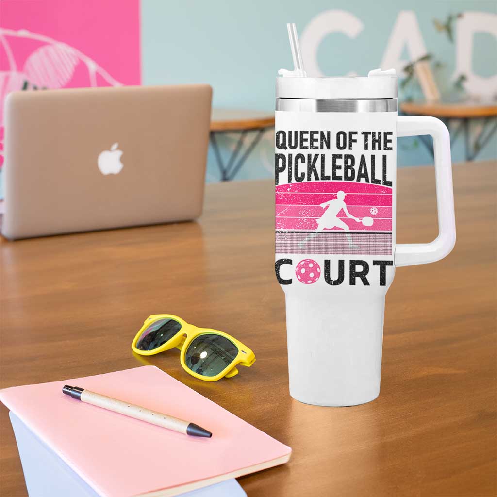 Pickleball Gifts For Women Tumbler With Handle Queen Of The Court Pink Pickle Ball Lovers Player Coach