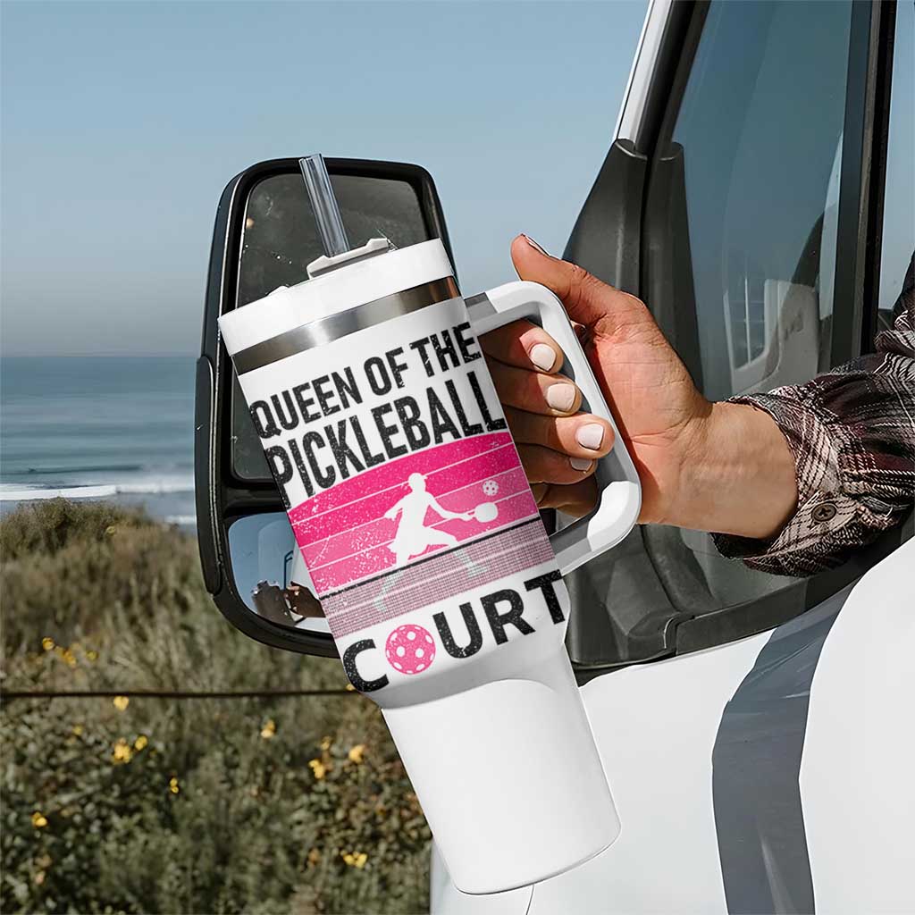 Pickleball Gifts For Women Tumbler With Handle Queen Of The Court Pink Pickle Ball Lovers Player Coach