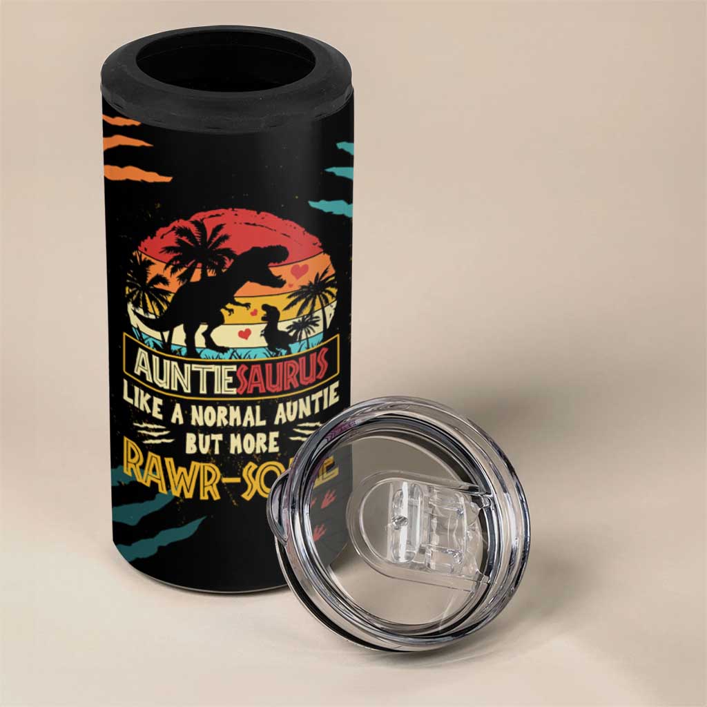 Auntiesaurus Dinosaur 4 in 1 Can Cooler Tumbler Auntie Saurus Family Like A Normal Auntie But More Rawr-Some - Wonder Print Shop