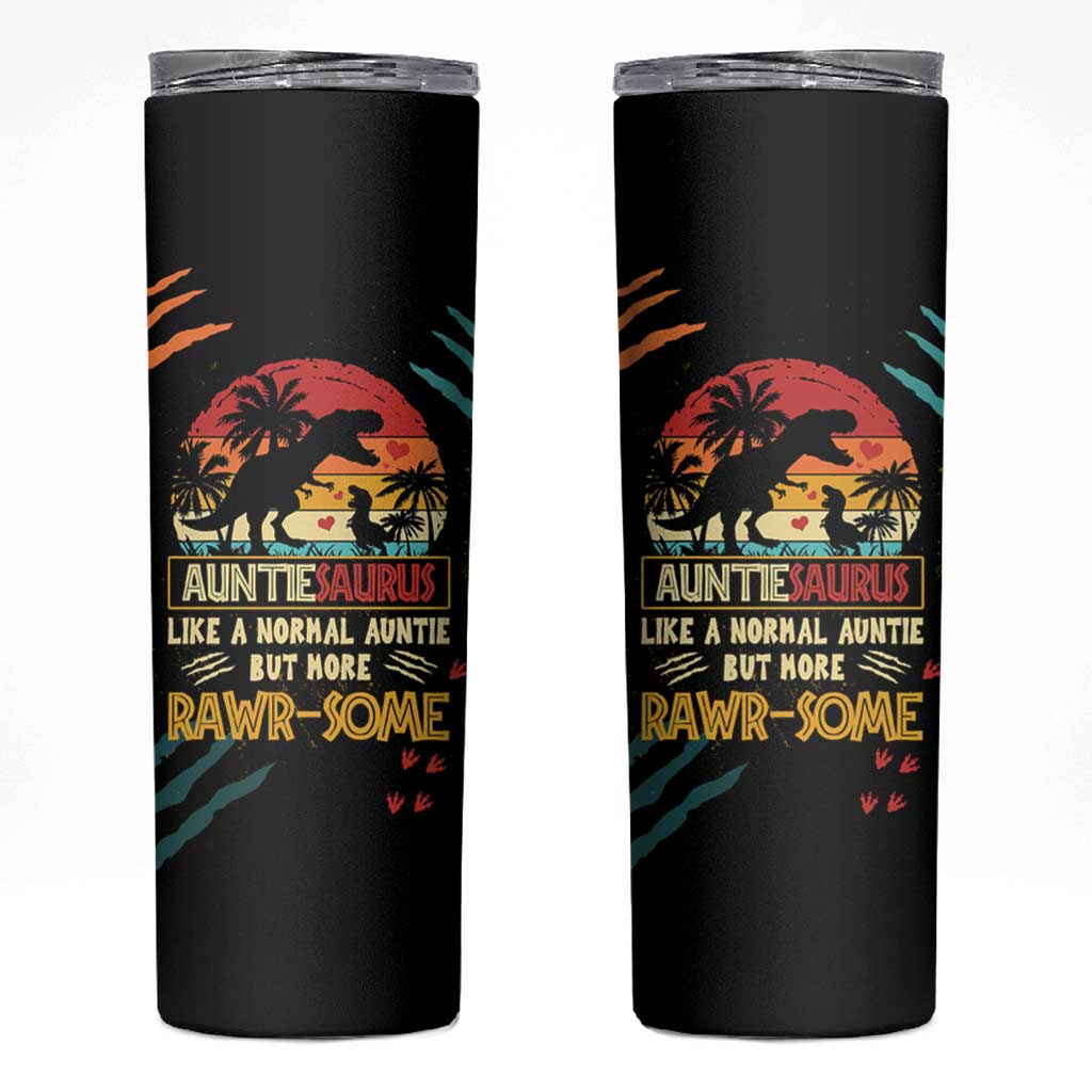 Auntiesaurus Dinosaur Skinny Tumbler Auntie Saurus Family Like A Normal Auntie But More Rawr-Some - Wonder Print Shop