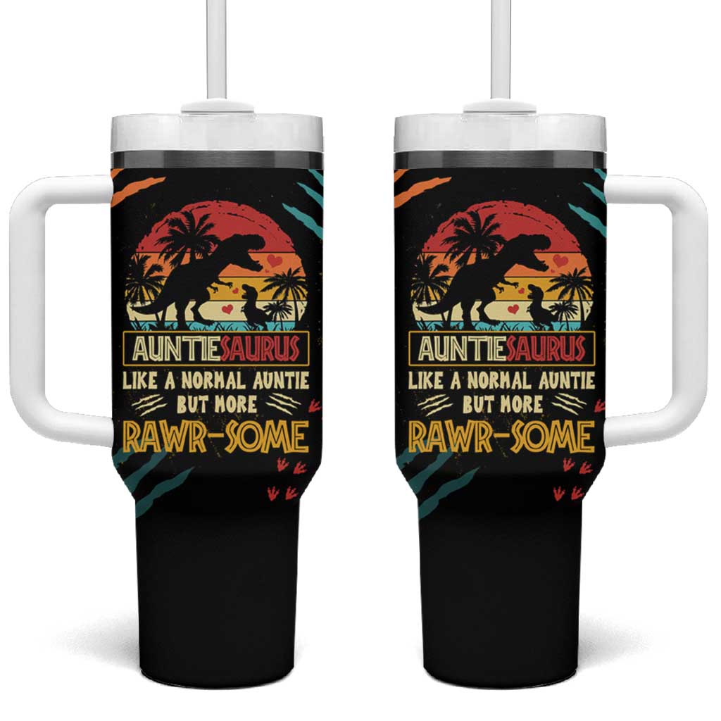 Auntiesaurus Dinosaur Tumbler With Handle Auntie Saurus Family Like A Normal Auntie But More Rawr-Some - Wonder Print Shop