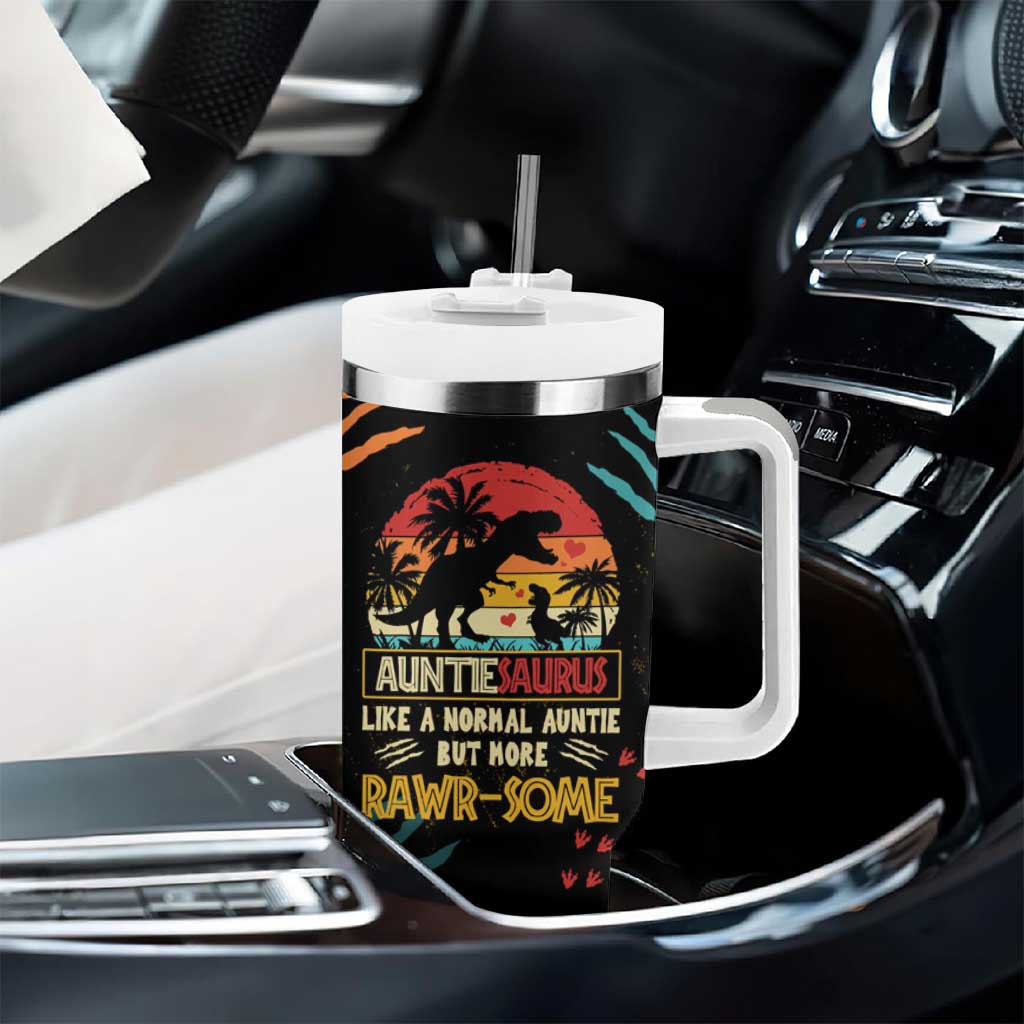 Auntiesaurus Dinosaur Tumbler With Handle Auntie Saurus Family Like A Normal Auntie But More Rawr-Some - Wonder Print Shop