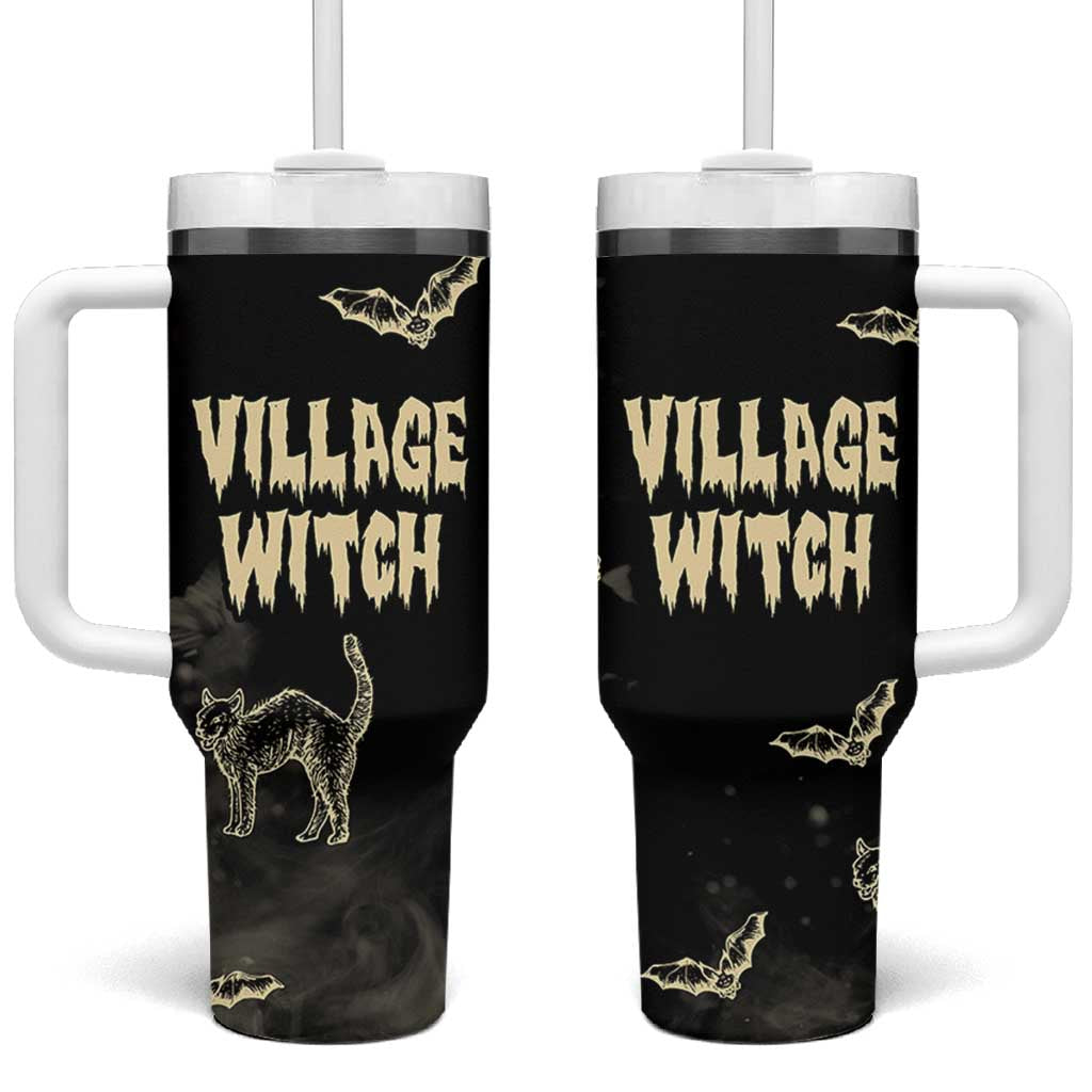 Witch Cat Tumbler With Handle Witchy Vibes Halloween Black Cat Lover Gifts