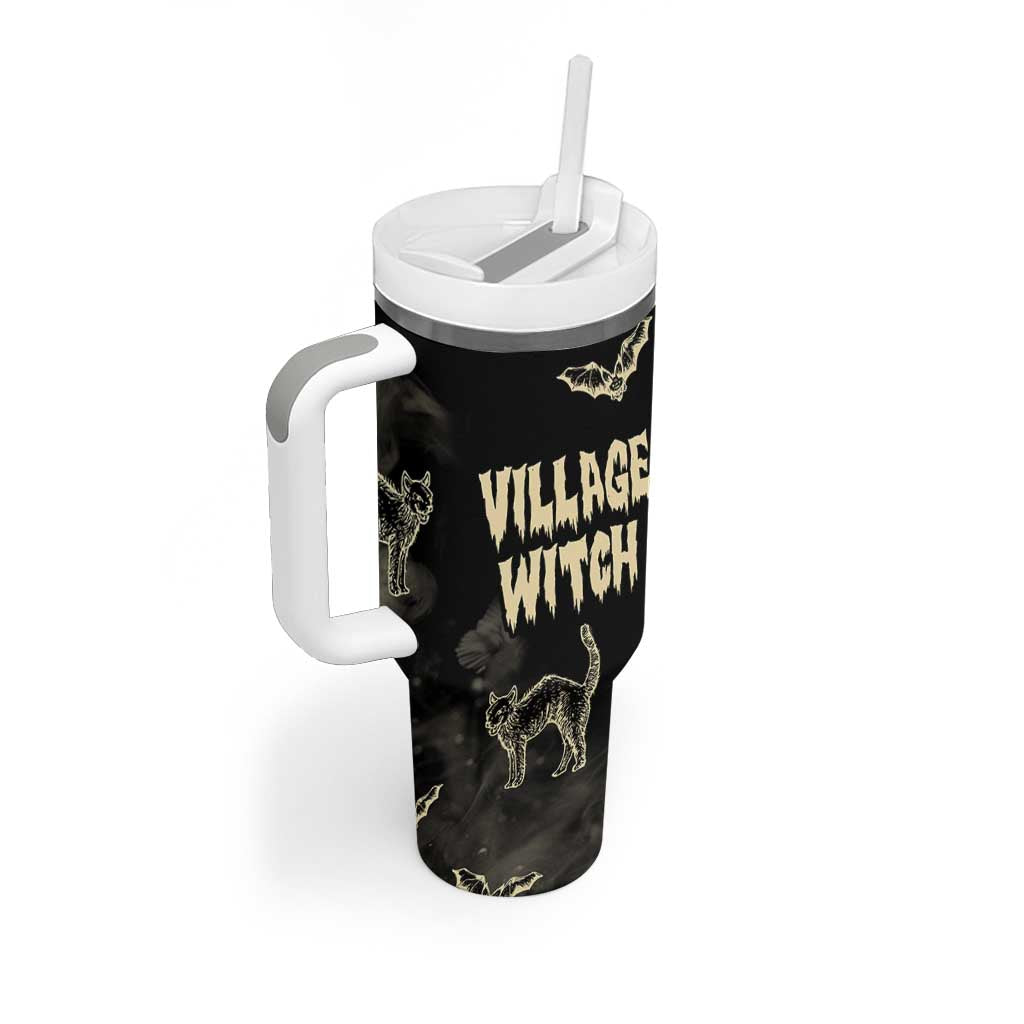 Witch Cat Tumbler With Handle Witchy Vibes Halloween Black Cat Lover Gifts