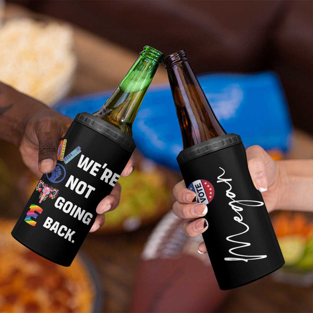 Personalized Harris Walz 2024 4 in 1 Can Cooler Tumbler Custom Name Were Not Going Back Support Madam President - Wonder Print Shop