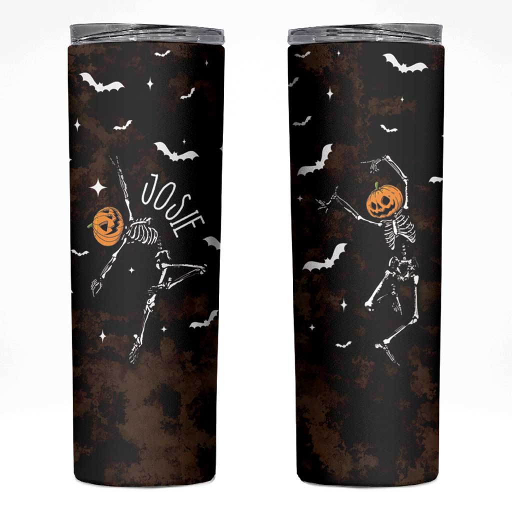 Personalized Halloween Dancing Skeleton Skinny Tumbler Custom Name Coffee Lover Spooky Season Gift - Wonder Print Shop
