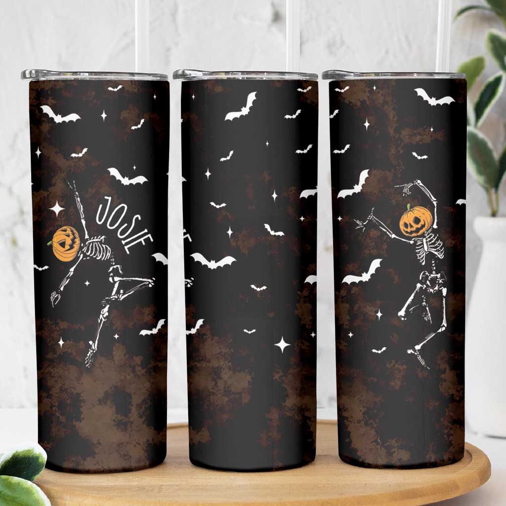 Personalized Halloween Dancing Skeleton Skinny Tumbler Custom Name Coffee Lover Spooky Season Gift - Wonder Print Shop
