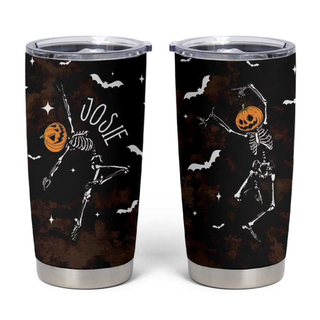 Personalized Halloween Dancing Skeleton Tumbler Cup Custom Name Coffee Lover Spooky Season Gift - Wonder Print Shop