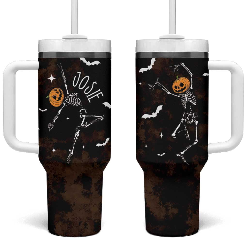 Personalized Halloween Dancing Skeleton Tumbler With Handle Custom Name Coffee Lover Spooky Season Gift - Wonder Print Shop