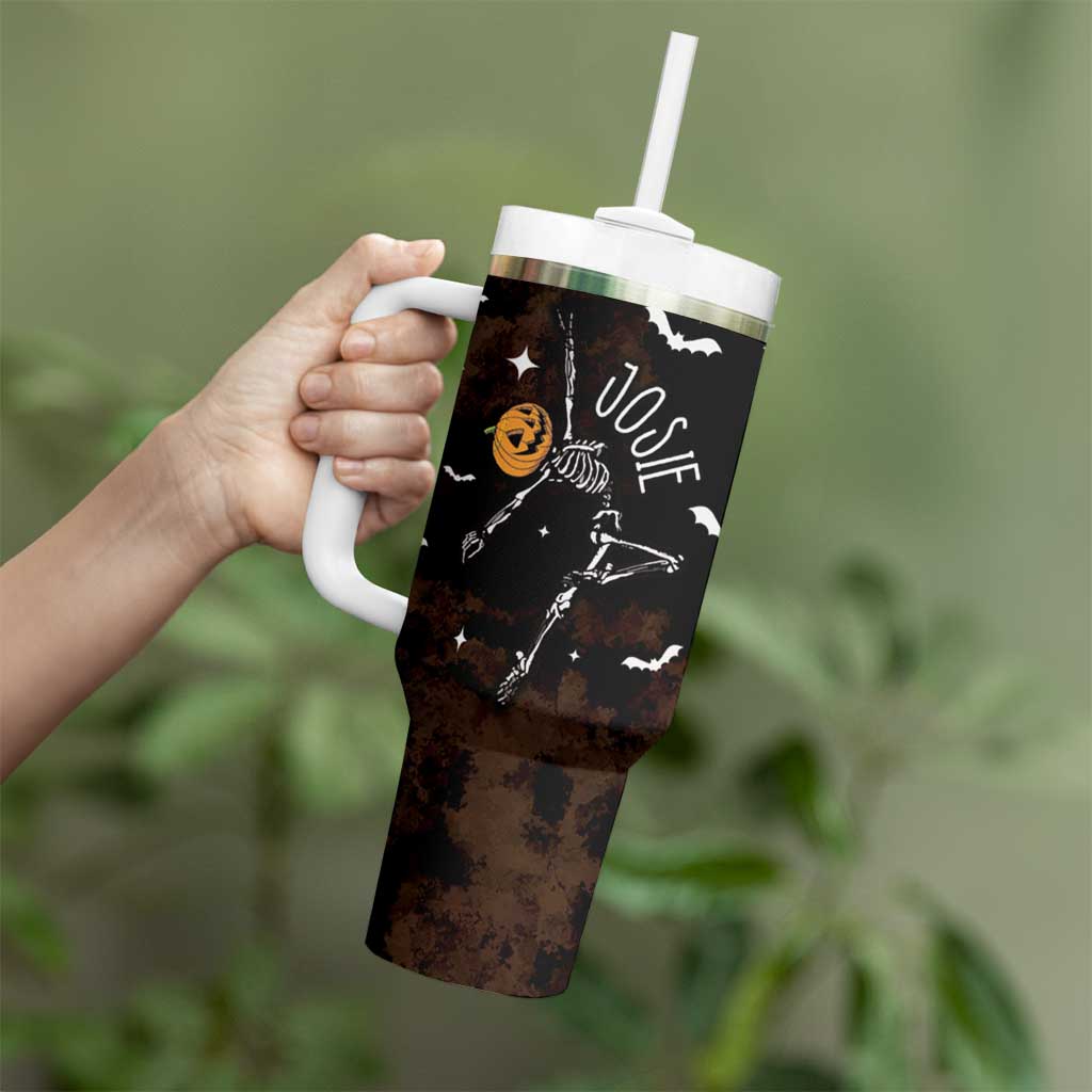 Personalized Halloween Dancing Skeleton Tumbler With Handle Custom Name Coffee Lover Spooky Season Gift - Wonder Print Shop