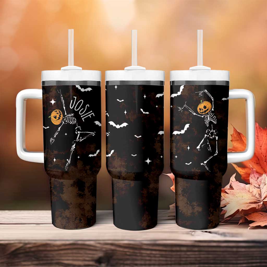 Personalized Halloween Dancing Skeleton Tumbler With Handle Custom Name Coffee Lover Spooky Season Gift - Wonder Print Shop
