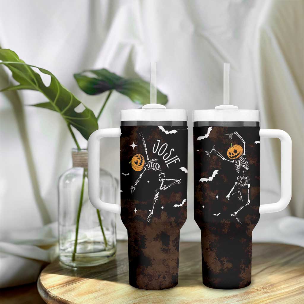 Personalized Halloween Dancing Skeleton Tumbler With Handle Custom Name Coffee Lover Spooky Season Gift - Wonder Print Shop