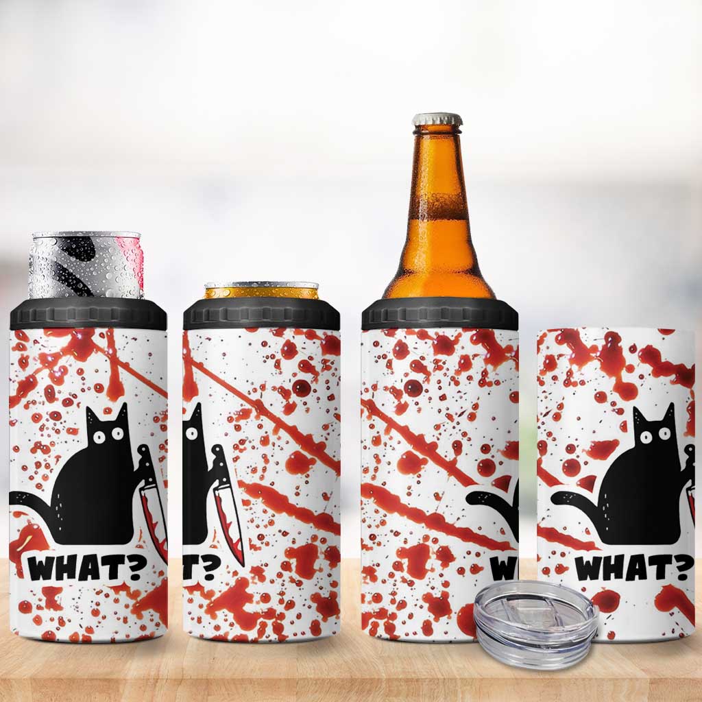 Funny Black Cat What 4 in 1 Can Cooler Tumbler Murderous Cat Holding Knife Halloween Costume Killer - Wonder Print Shop