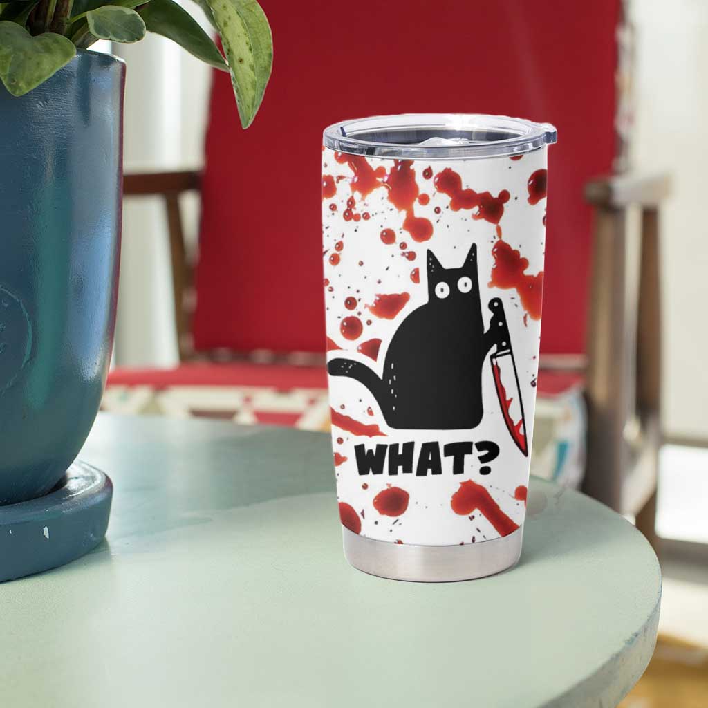 Funny Black Cat What Tumbler Cup Murderous Cat Holding Knife Halloween Costume Killer - Wonder Print Shop