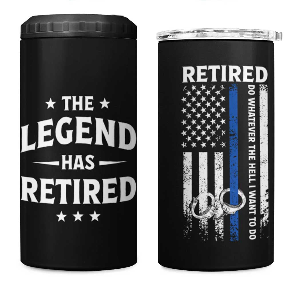 Police Retirement Gift 4 in 1 Can Cooler Tumbler The Legend Has Retired American Flag
