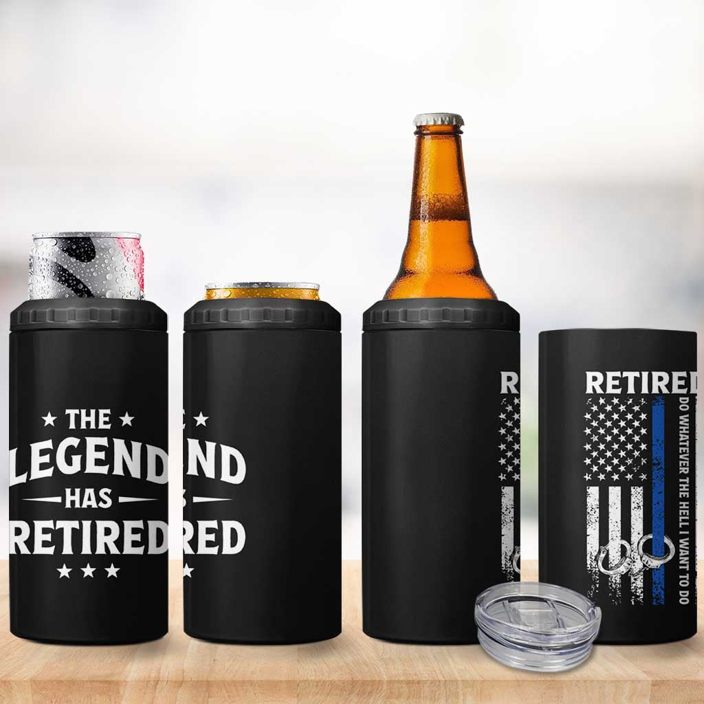 Police Retirement Gift 4 in 1 Can Cooler Tumbler The Legend Has Retired American Flag
