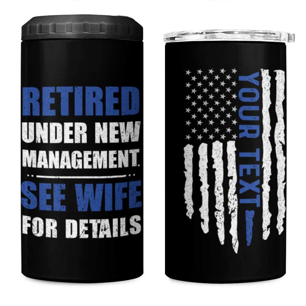 Personalized Retirement Gifts for Husband 4 in 1 Can Cooler Tumbler Custom Name Retired Under New Management See Wife For Details USA Flag