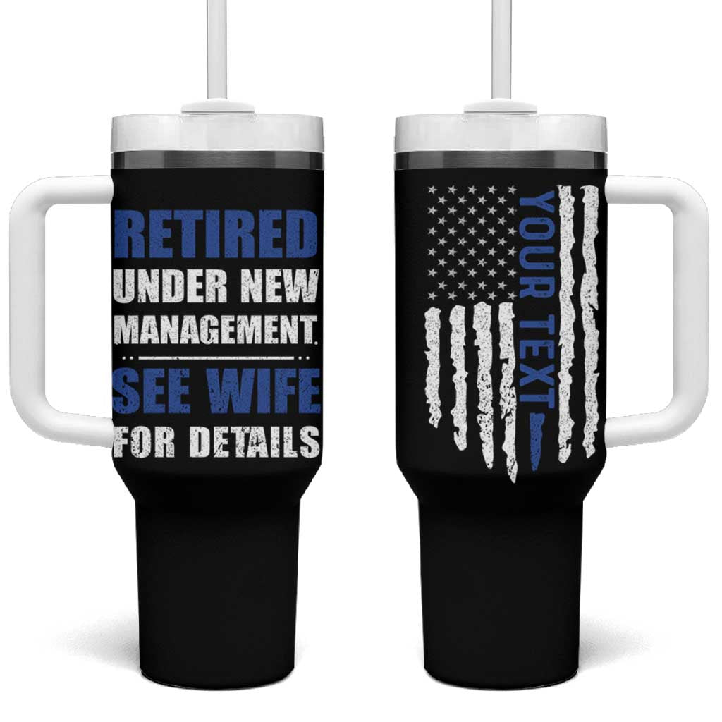 Personalized Retirement Gifts for Husband Tumbler With Handle Custom Name Retired Under New Management See Wife For Details USA Flag