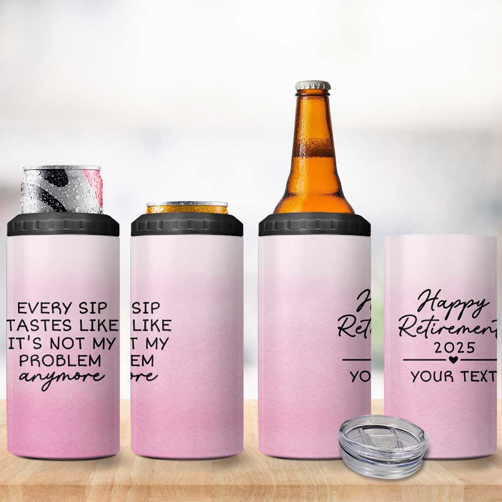 Personalized Retirement 4 in 1 Can Cooler Tumbler Custom Name Officially Retired Gift For Boss Co Worker