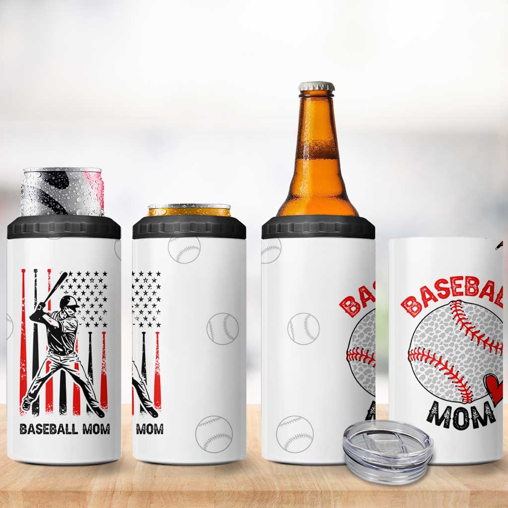 Baseball Mom 4 in 1 Can Cooler Tumbler Leopard Print Mothers Day Birthday Gifts From Daughter Son