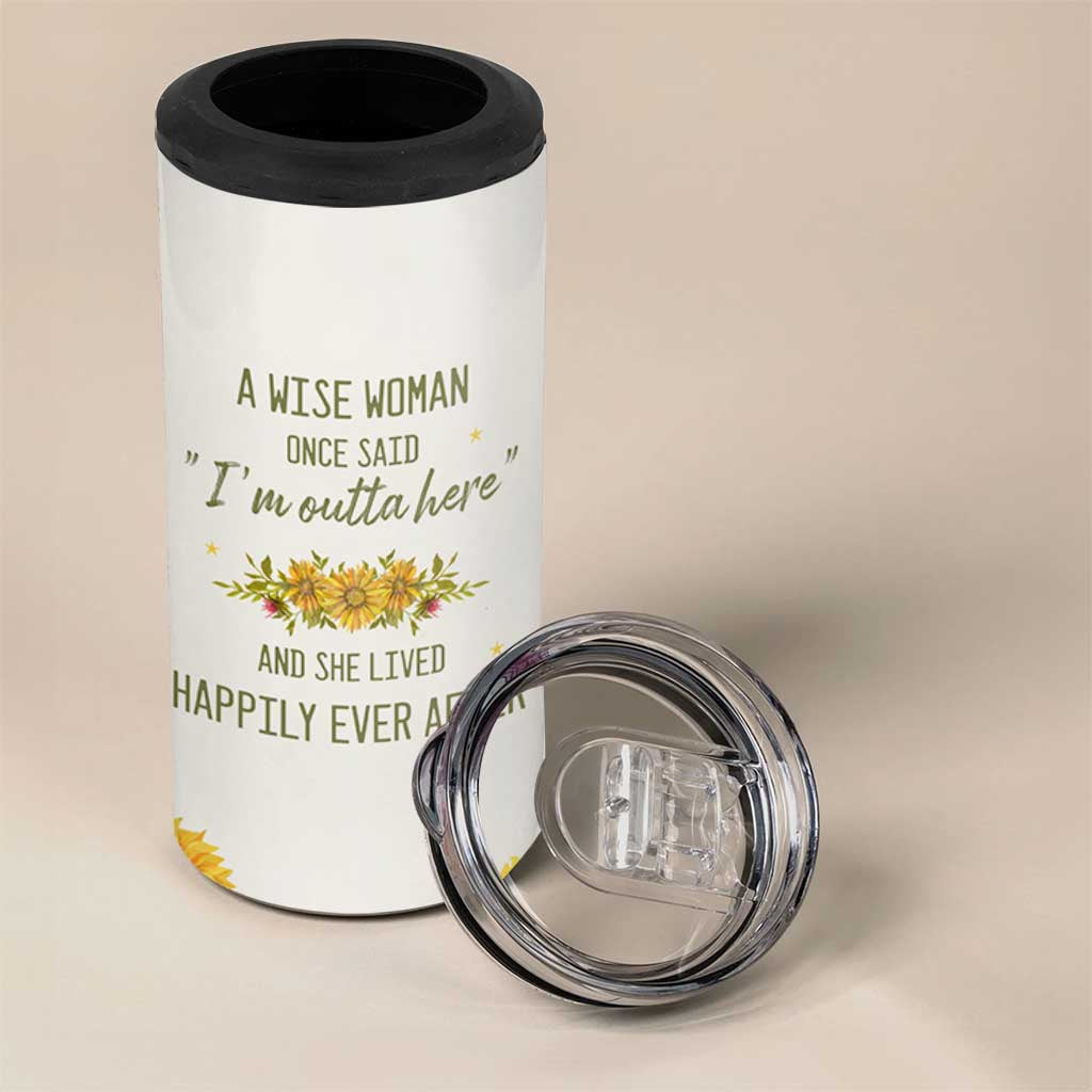 Retirement Gifts For Woman 4 in 1 Can Cooler Tumbler Coworker Leaving A Wise Woman Once Said Im Outta Here Sunflower