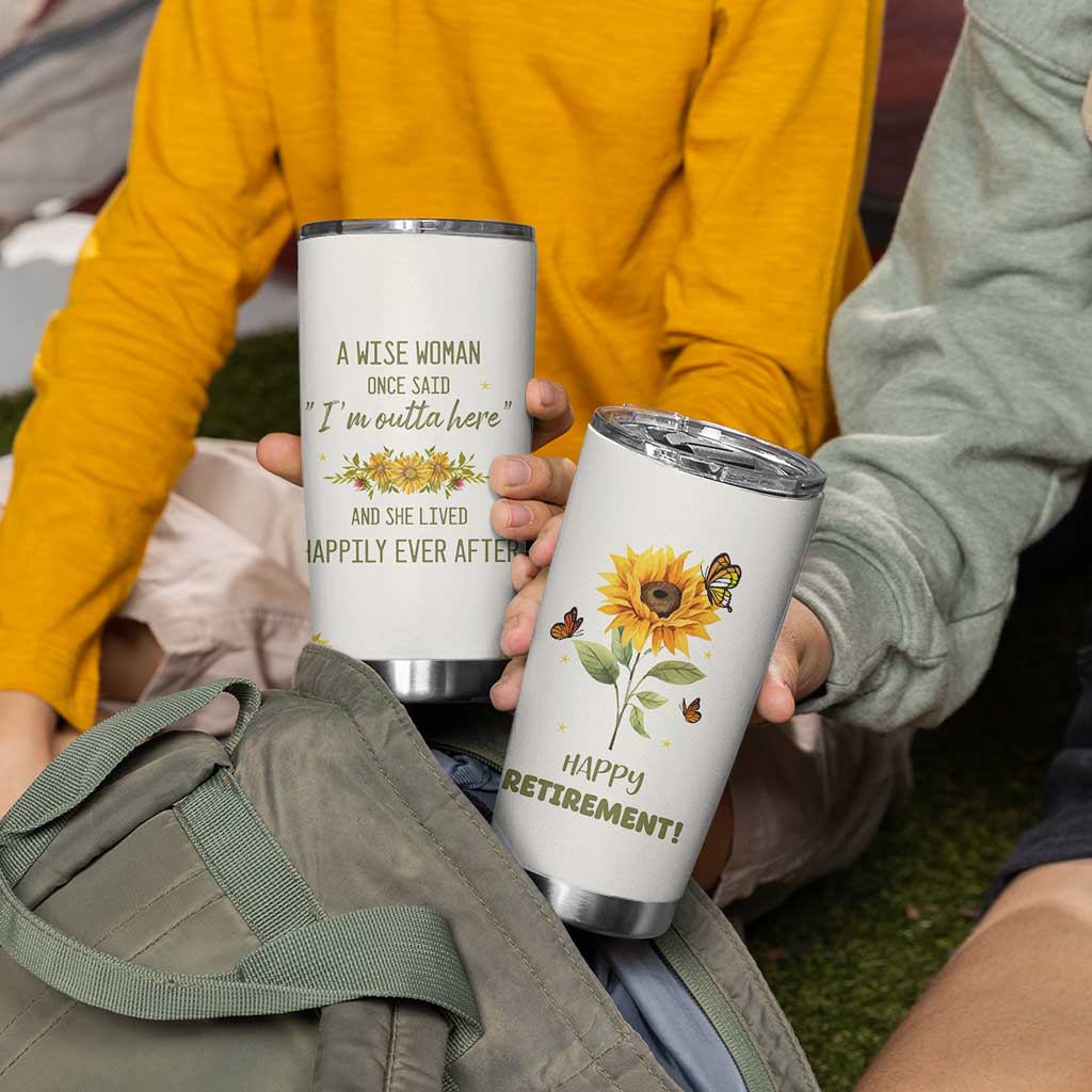 Retirement Gifts For Woman Tumbler Cup Coworker Leaving A Wise Woman Once Said Im Outta Here Sunflower