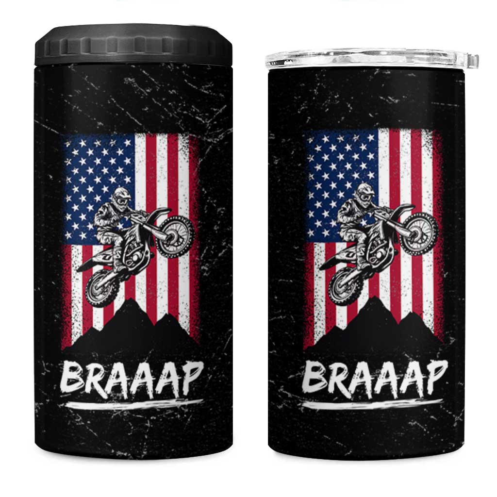 Braap Motocross Dirt Bike 4 in 1 Can Cooler Tumbler Braaap Vintage USA American Flag Vintage Bikers Club