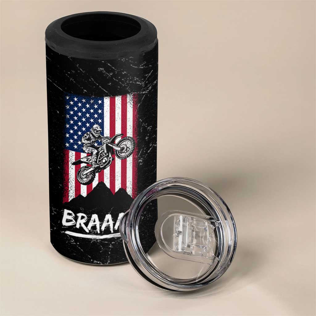 Braap Motocross Dirt Bike 4 in 1 Can Cooler Tumbler Braaap Vintage USA American Flag Vintage Bikers Club