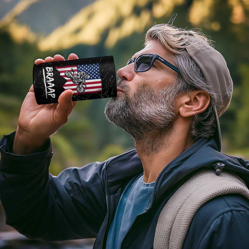 Braap Motocross Dirt Bike 4 in 1 Can Cooler Tumbler Braaap Vintage USA American Flag Vintage Bikers Club