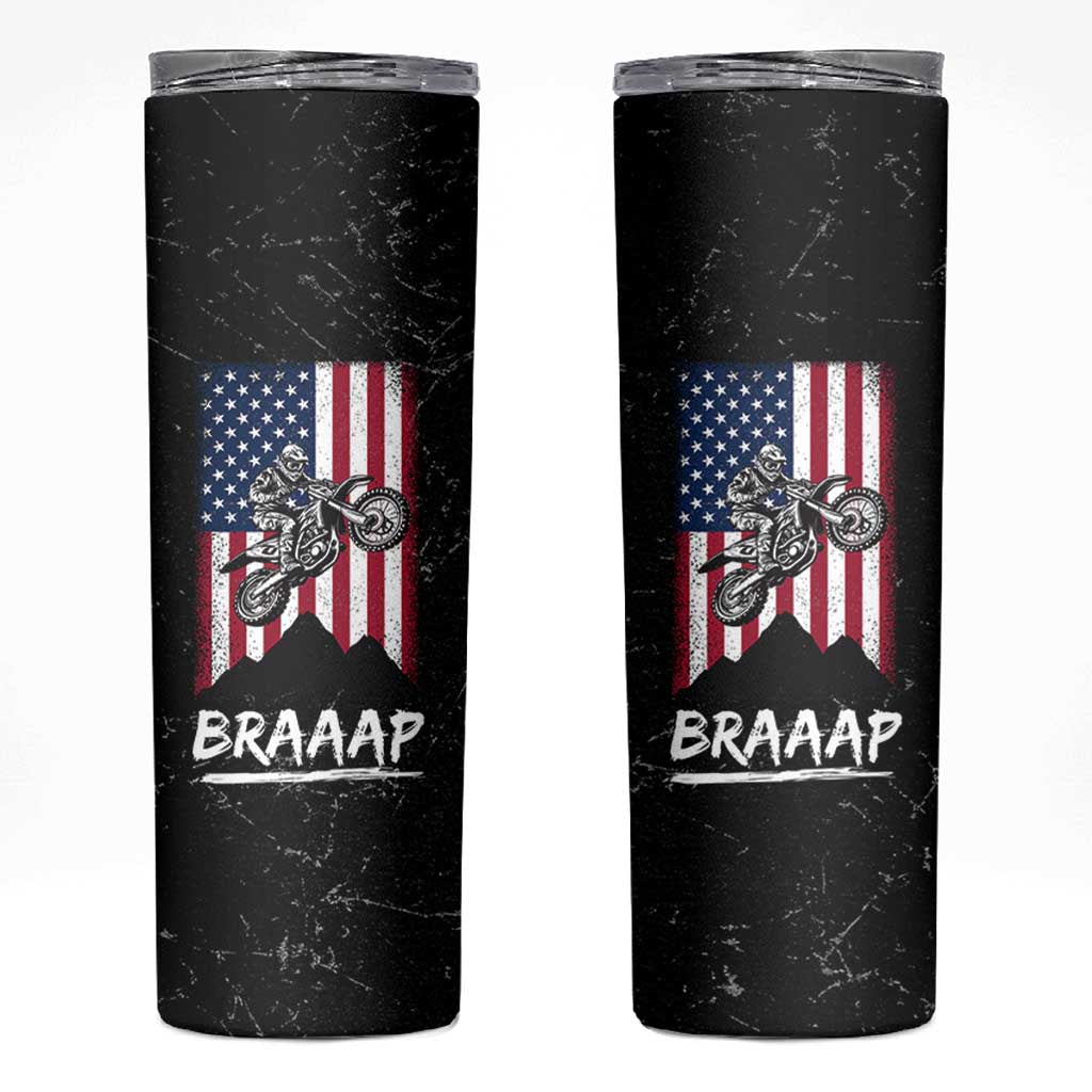 Braap Motocross Dirt Bike Skinny Tumbler Braaap Vintage USA American Flag Vintage Bikers Club