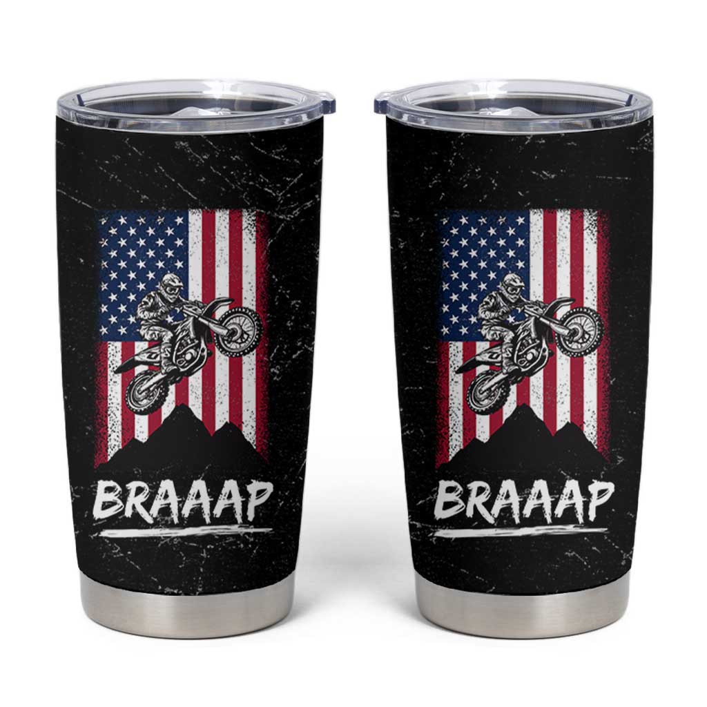 Braap Motocross Dirt Bike Tumbler Cup Braaap Vintage USA American Flag Vintage Bikers Club
