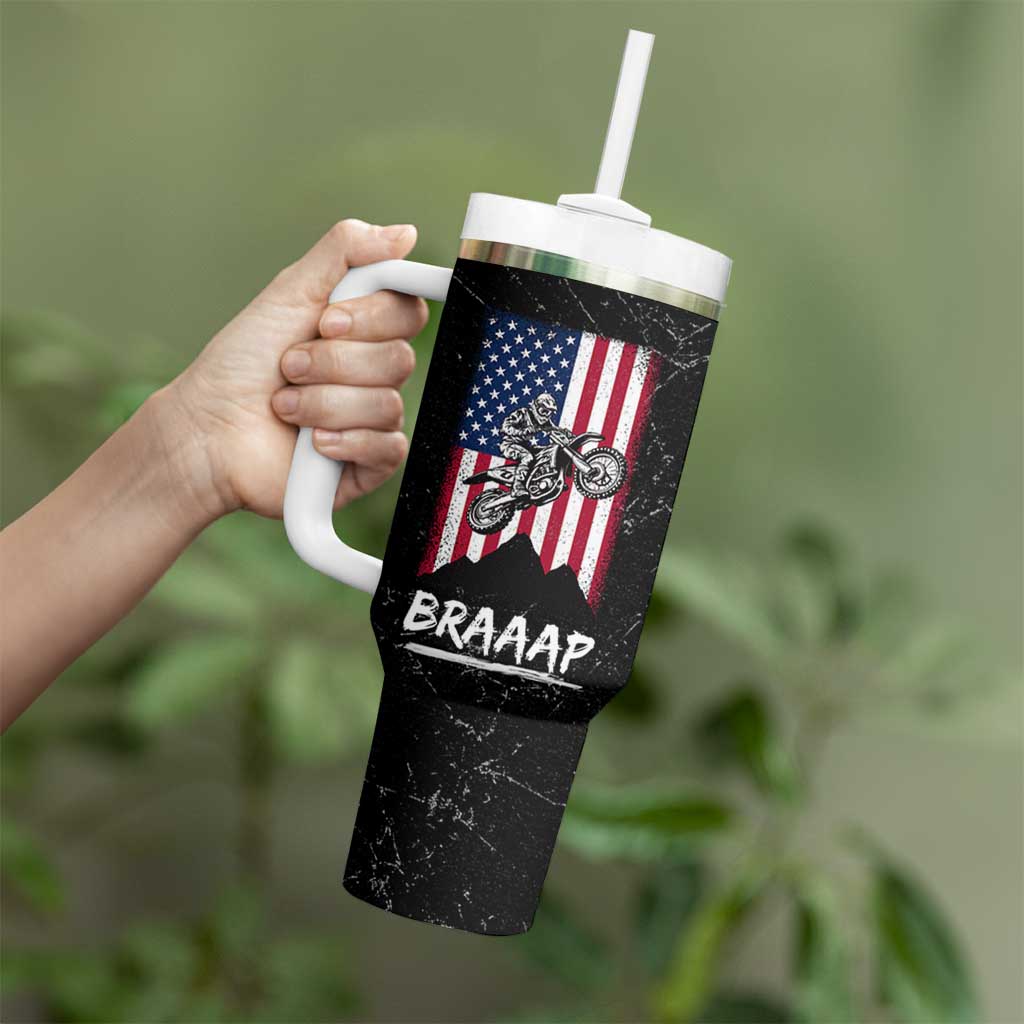 Braap Motocross Dirt Bike Tumbler With Handle Braaap Vintage USA American Flag Vintage Bikers Club