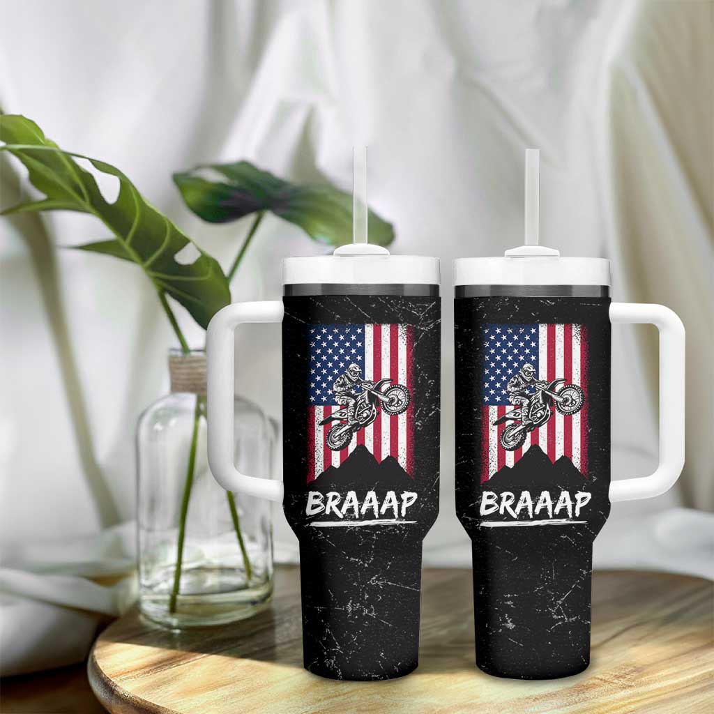 Braap Motocross Dirt Bike Tumbler With Handle Braaap Vintage USA American Flag Vintage Bikers Club