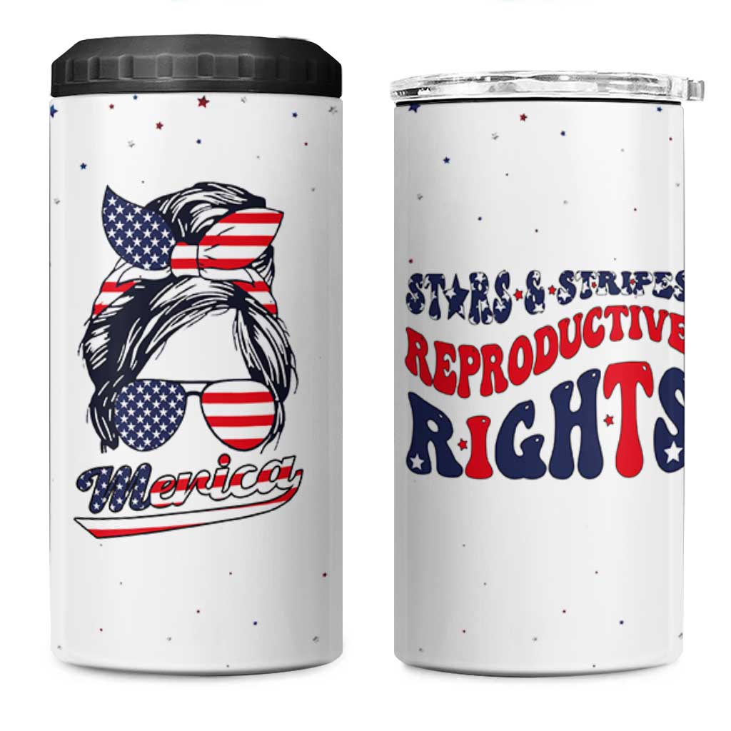 Retro Reproductive Rights 4 in 1 Can Cooler Tumbler Merica Stars Stripes Feminist 4th Of July