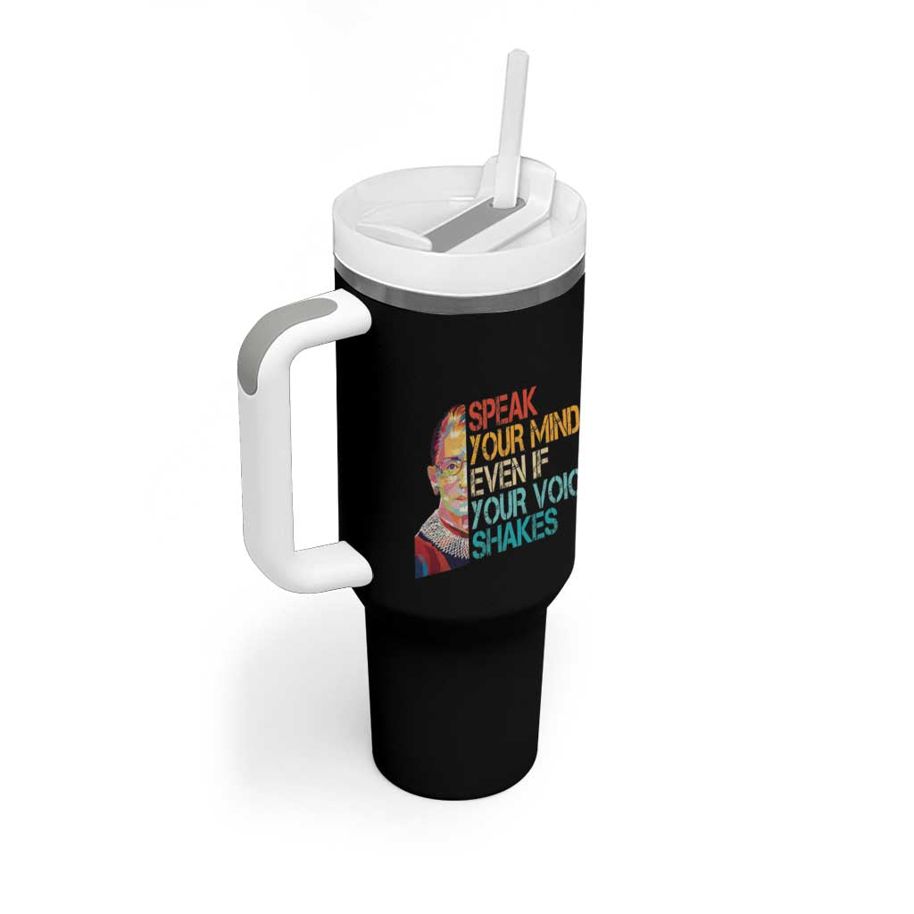 Ruth Bader Ginsburg RBG Quote Tumbler With Handle Speak Your Mind Even If Your Voice Shakes Feminist Gifts Women - Wonder Print Shop