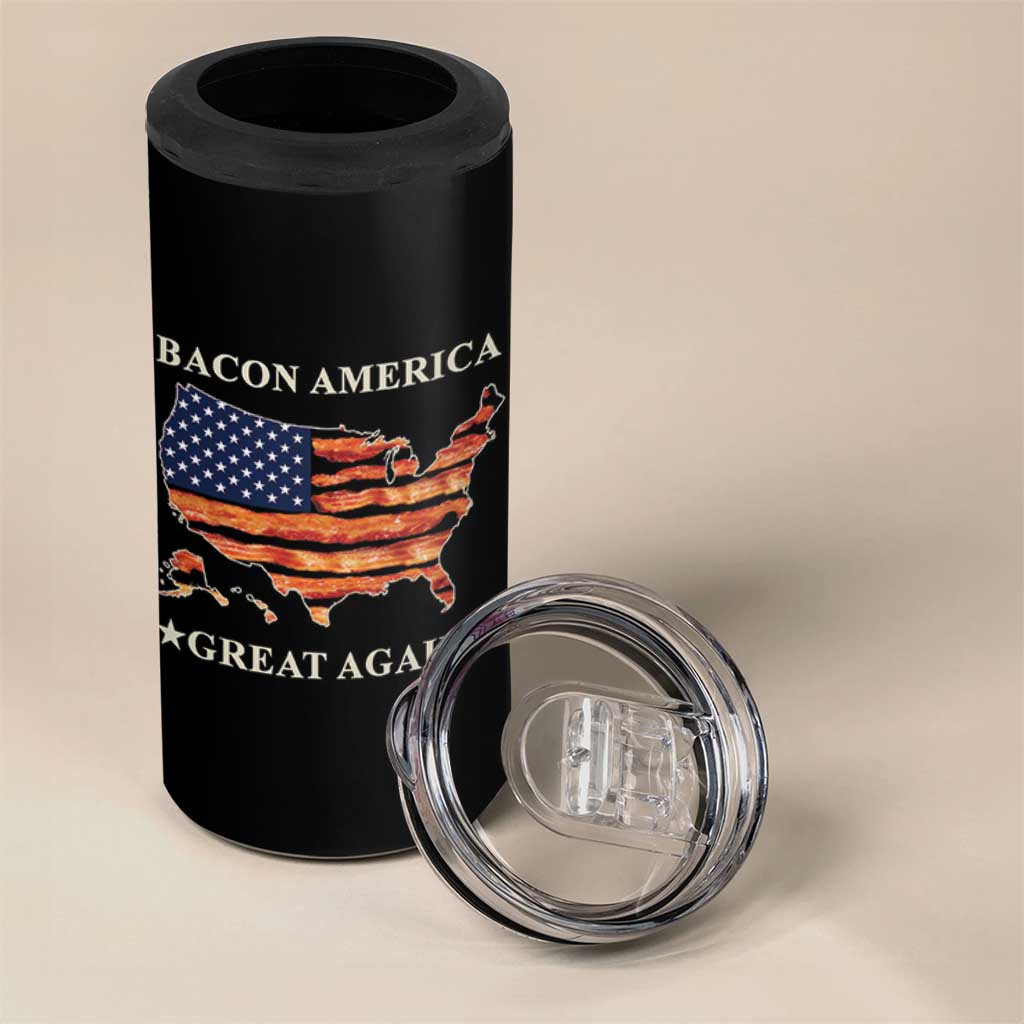Funny Bacon American Great Again US Flag 4 in 1 Can Cooler Tumbler