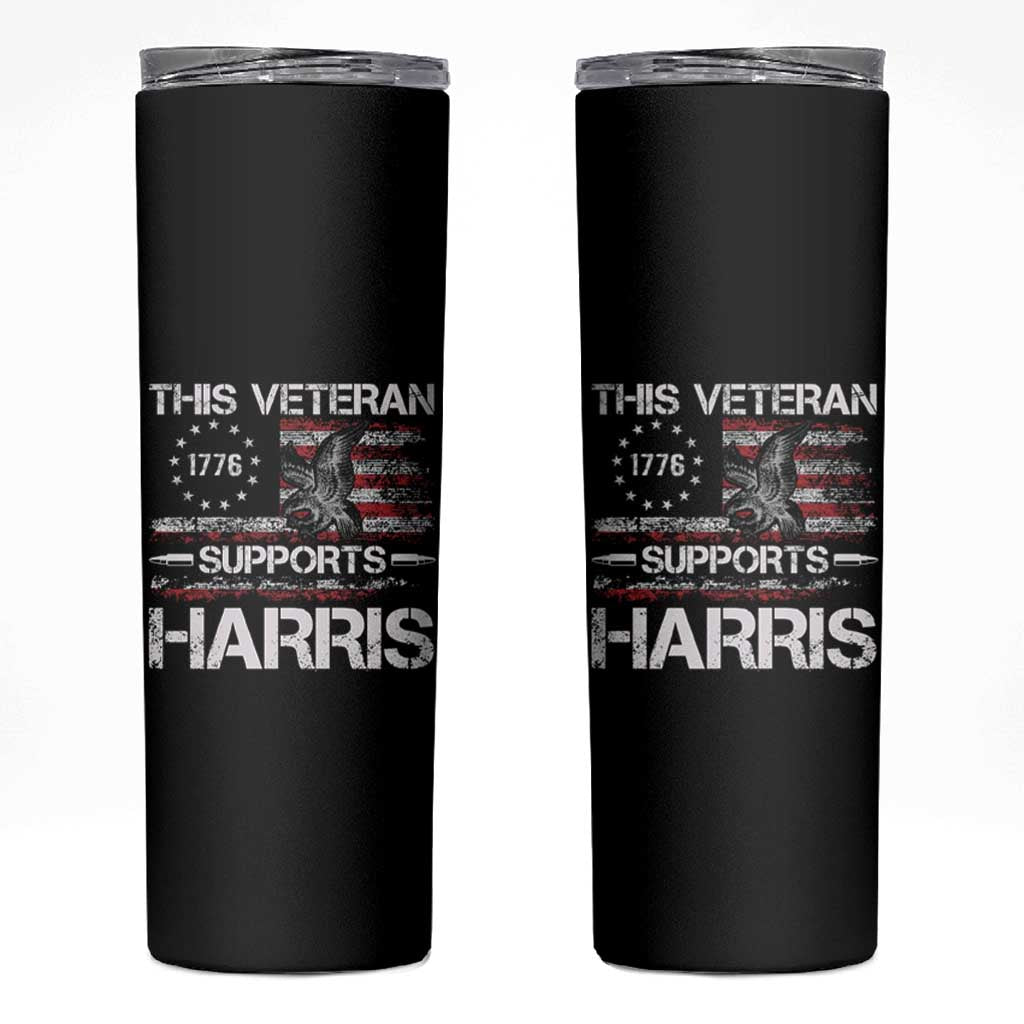 This Veteran Supports Harris 2024 Skinny Tumbler American Flag 4th Of July Madam President - Wonder Print Shop