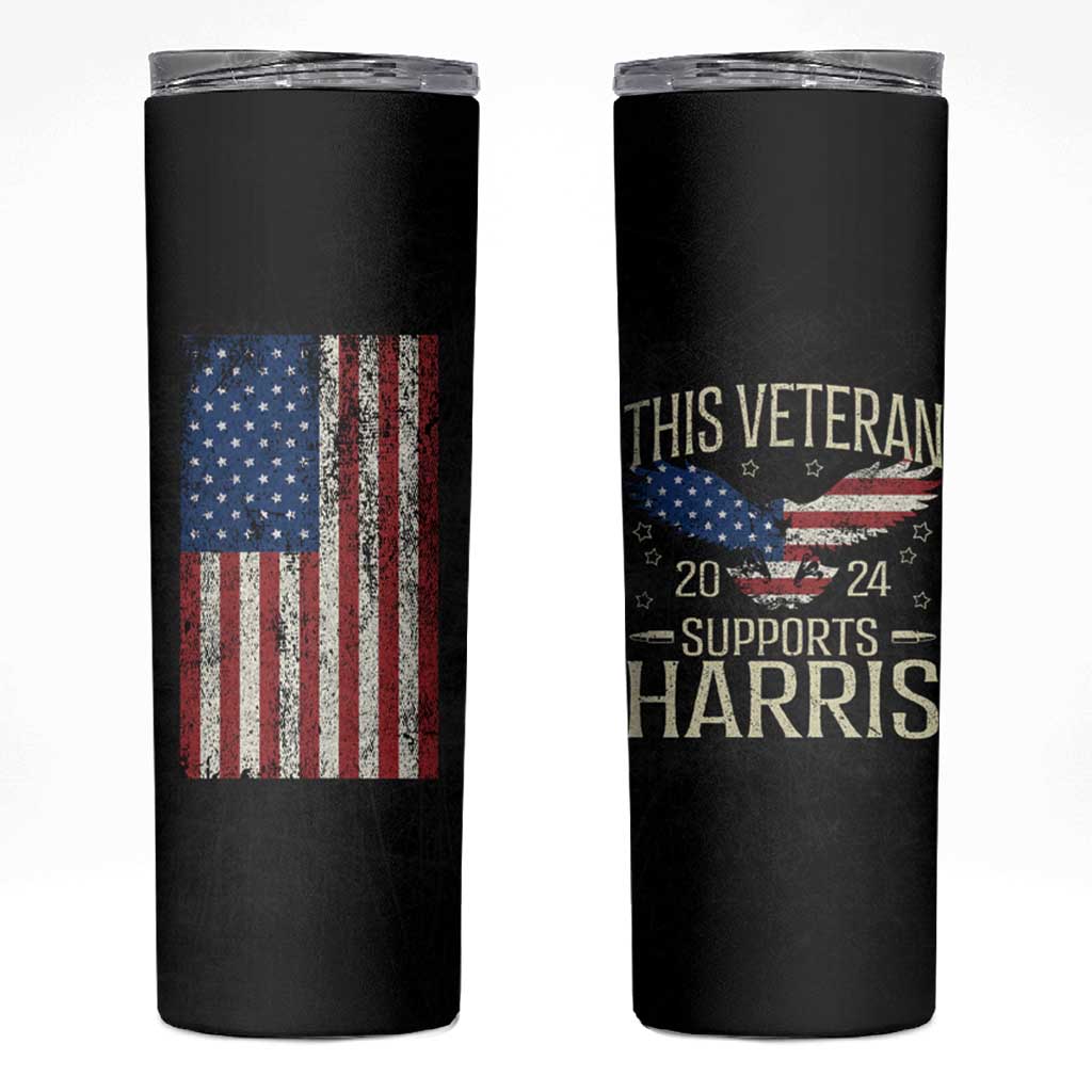 This Veteran Supports Harris 2024 Election Skinny Tumbler American Flag Eagle Grandpa Dad Gifts - Wonder Print Shop