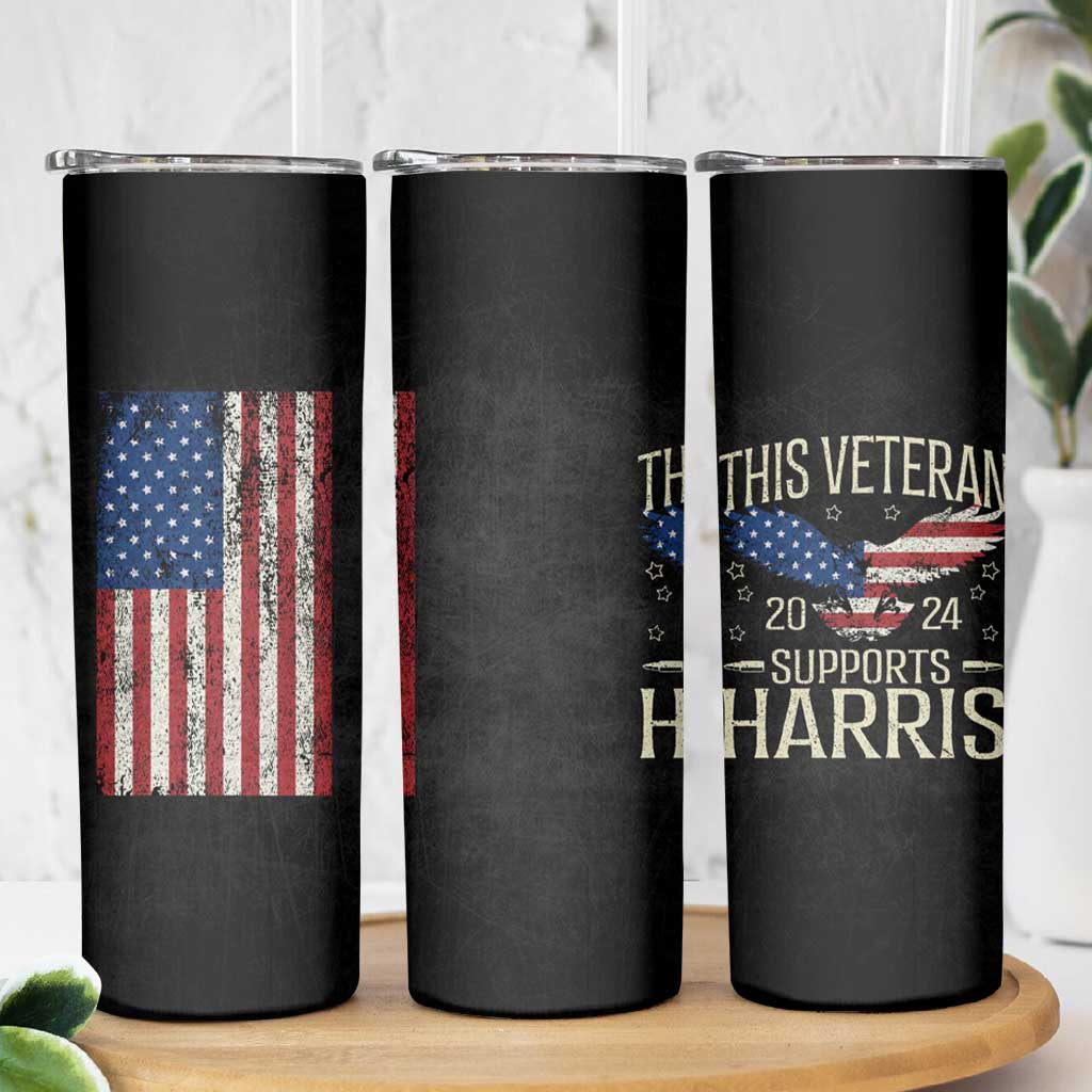 This Veteran Supports Harris 2024 Election Skinny Tumbler American Flag Eagle Grandpa Dad Gifts - Wonder Print Shop