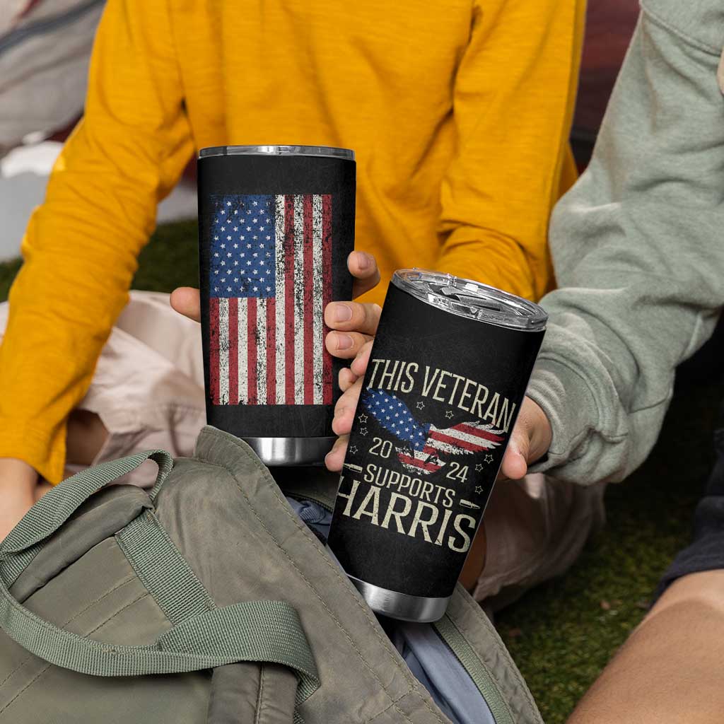 This Veteran Supports Harris 2024 Election Tumbler Cup American Flag Eagle Grandpa Dad Gifts - Wonder Print Shop