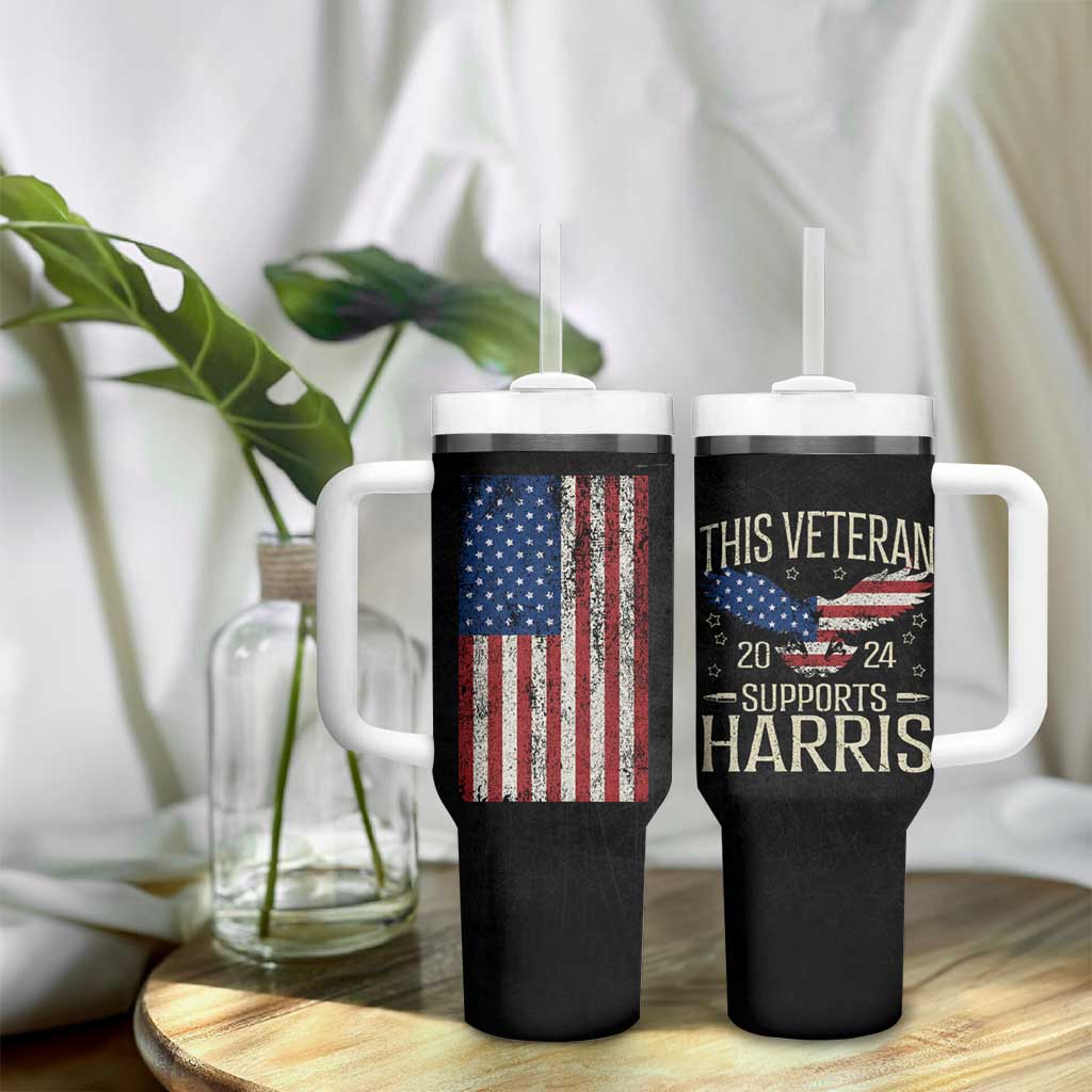 This Veteran Supports Harris 2024 Election Tumbler With Handle American Flag Eagle Grandpa Dad Gifts - Wonder Print Shop