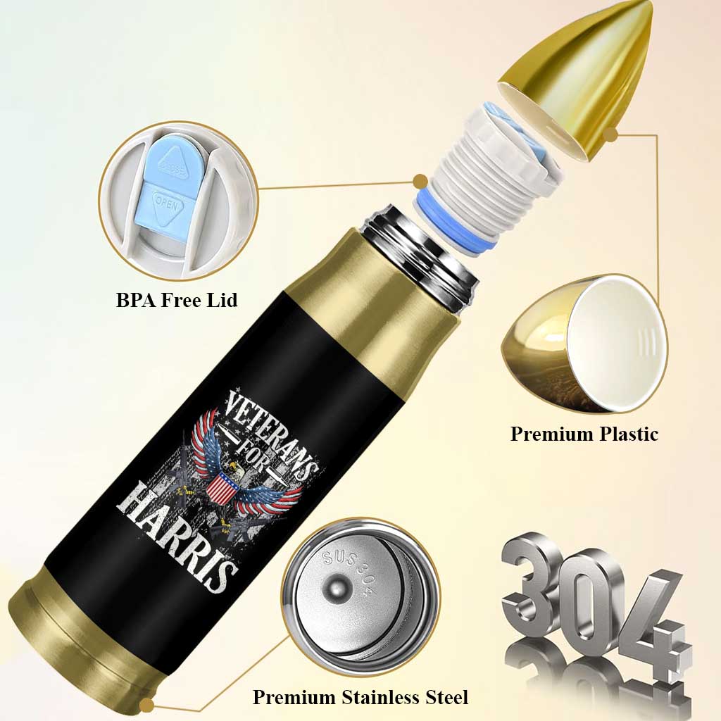 Veterans For Harris Walz 2024 Election Bullet Tumbler American Flag Eagle