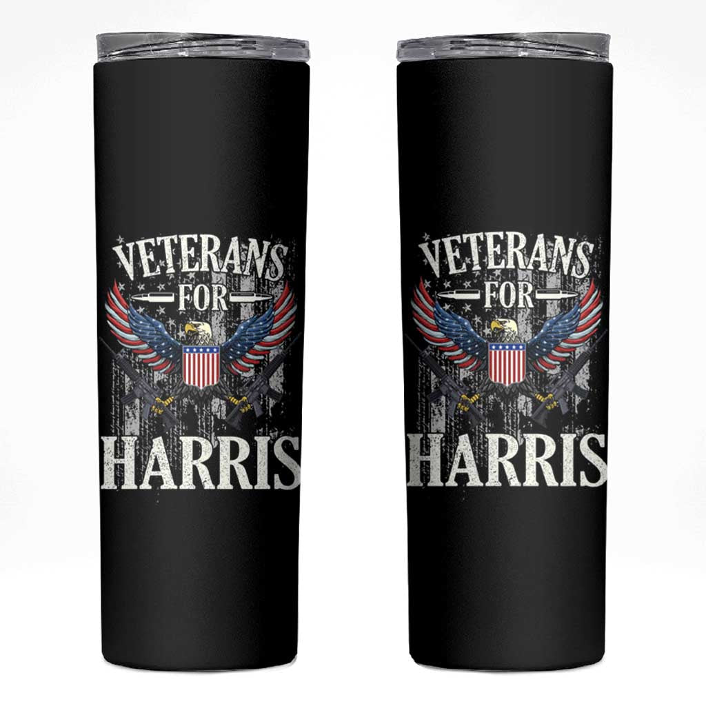 Veterans For Harris Walz 2024 Election Skinny Tumbler American Flag Eagle Grandpa Dad Gifts - Wonder Print Shop