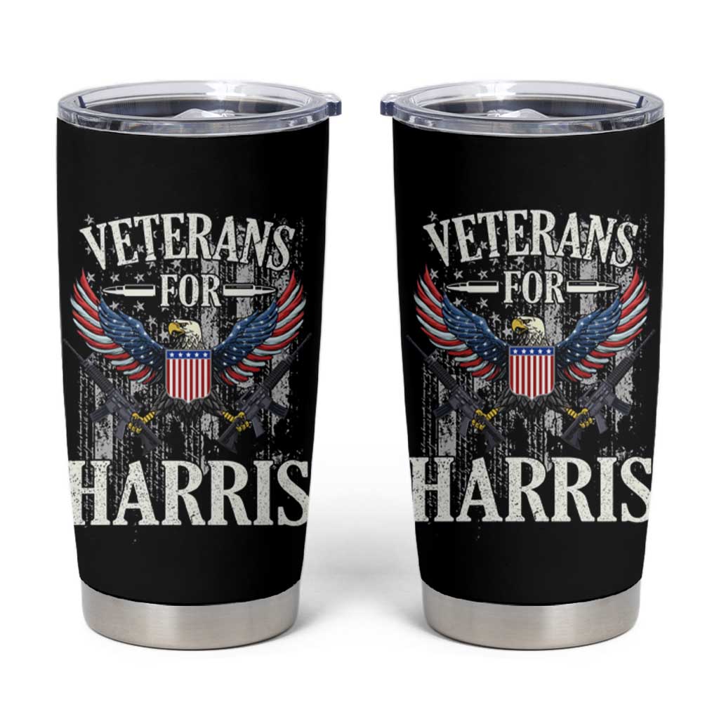 Veterans For Harris Walz 2024 Election Tumbler Cup American Flag Eagle Grandpa Dad Gifts - Wonder Print Shop
