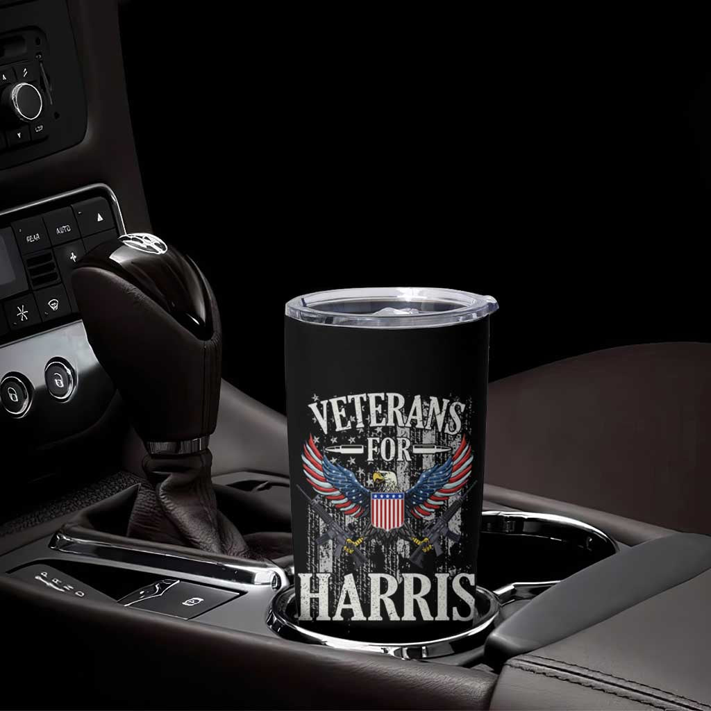 Veterans For Harris Walz 2024 Election Tumbler Cup American Flag Eagle Grandpa Dad Gifts - Wonder Print Shop