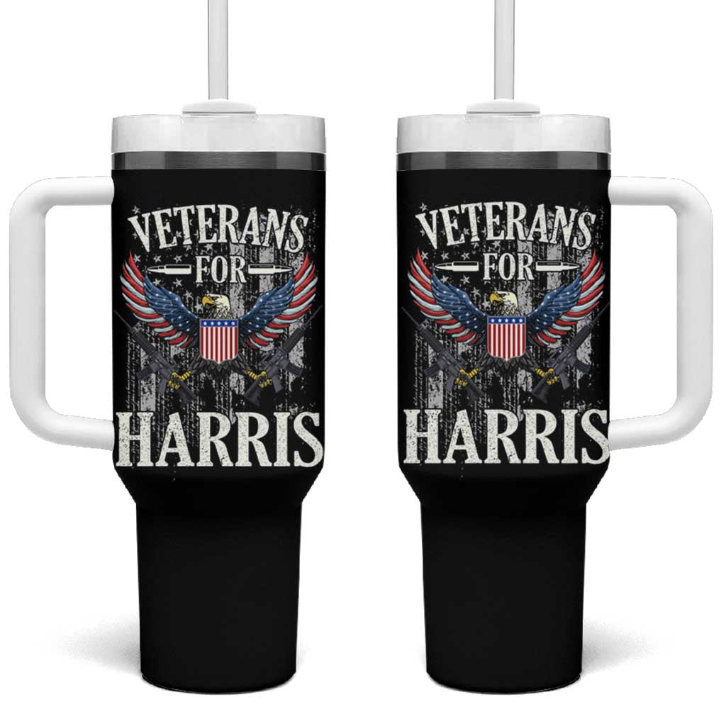 Veterans For Harris Walz 2024 Election Tumbler With Handle American Flag Eagle Grandpa Dad Gifts - Wonder Print Shop