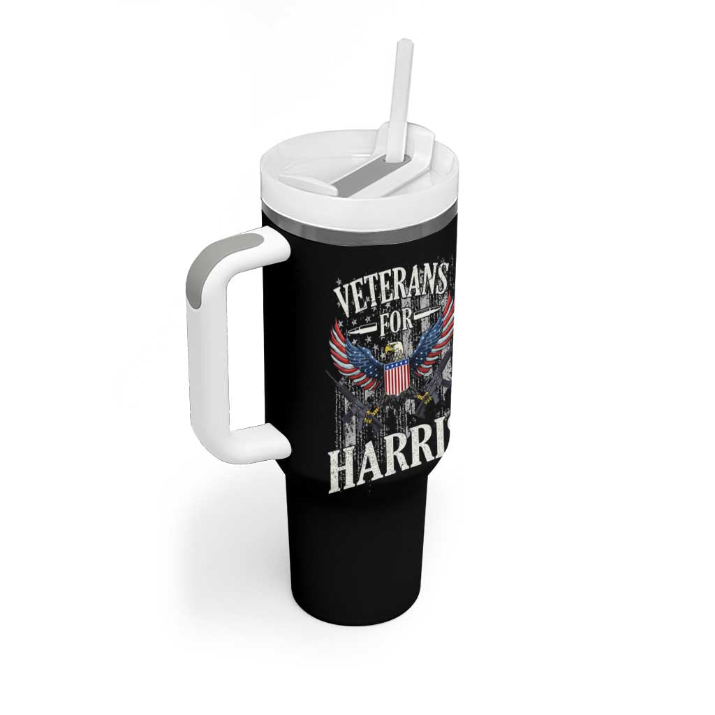 Veterans For Harris Walz 2024 Election Tumbler With Handle American Flag Eagle Grandpa Dad Gifts - Wonder Print Shop
